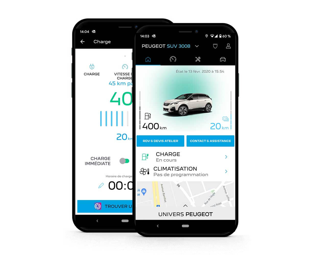 dashboards de gestão de peugeot elétrico da app mypeugeot